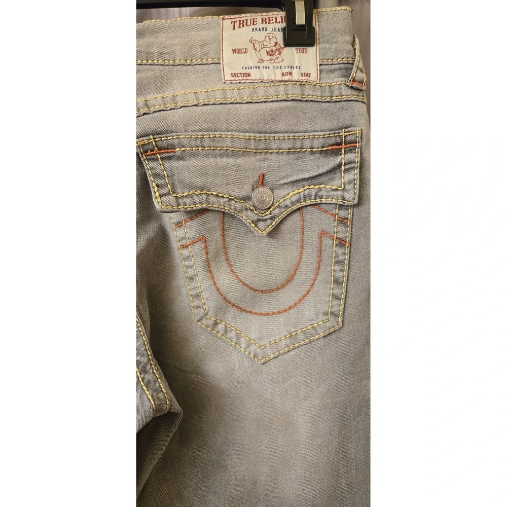 NEW True Religion Geno Big T Flap Jeans Men's 32x32 Grey Flap Relaxed Slim‎ NWT